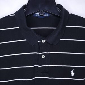 Ralph Lauren Polo Shirt Mens XL Striped Black, White Pony Cotton Vintage